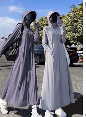 新款防晒衣长款女外穿防紫外线电动车透气连体冰丝外套防晒服夏天