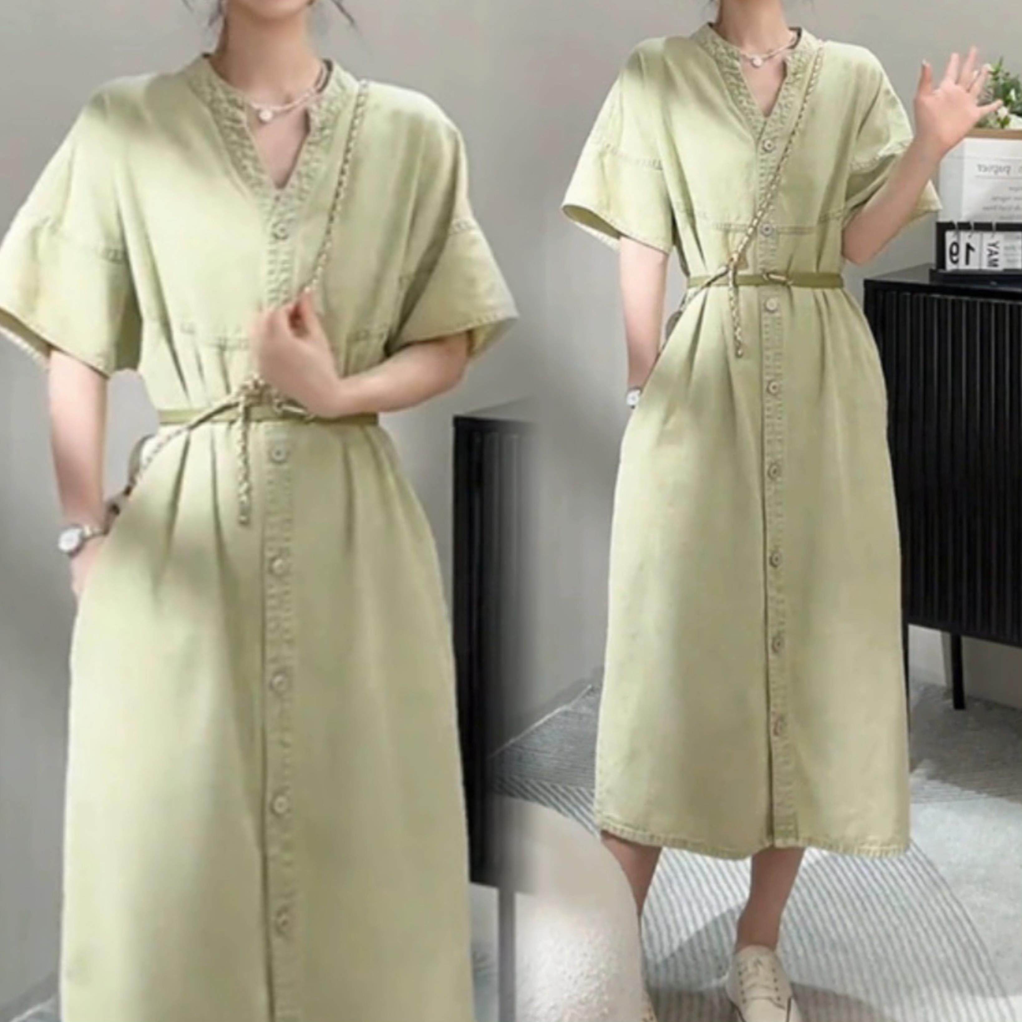 外贸女装港风复古牛仔连