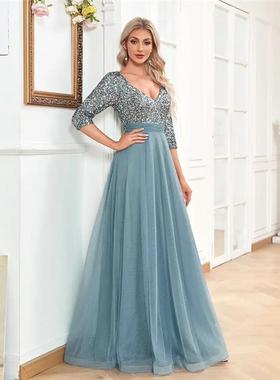 Evening Dress Women Formal Prom Party Gown 2023 Sequins