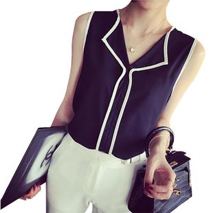 Black Side Chiffon Blouse Shirt Work Wear Women Tops