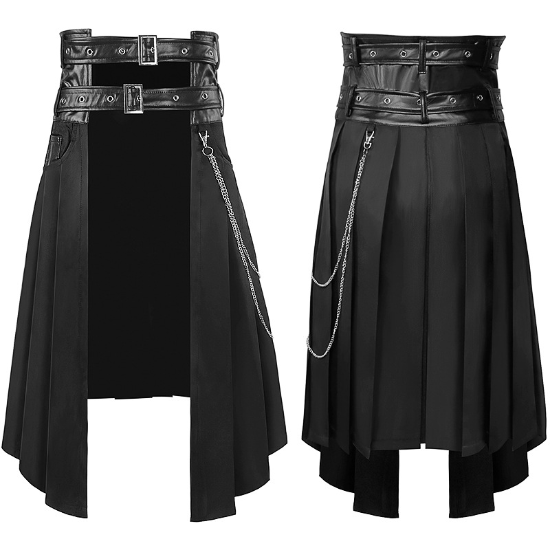 New Dark Rock Punk Steam Gothic Asymmetric Pleated Half Ski