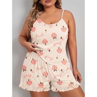 women Cute printed 5XL shorts pajama camisole set Large