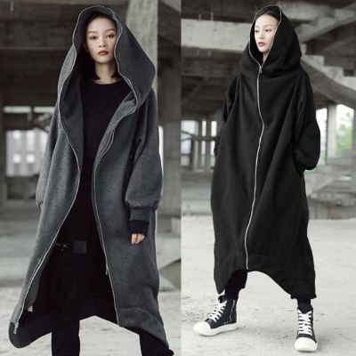 Women's fashion sweater zipper hooded long Plush sweater