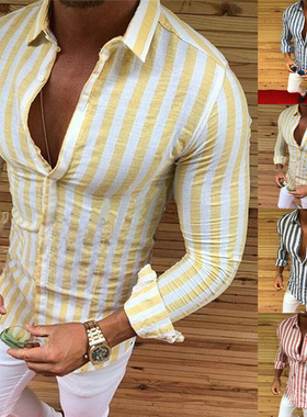 Men Casual Striped Shirts Tops Spring Autumn Long Sleeve