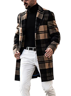 2020 winter coat men's plaid coat lapel casual jacket jacket