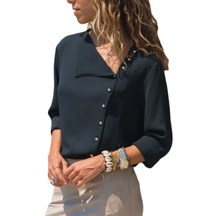w Collar Solid Office Shirt Casual Tops Blusas Chemise Femme