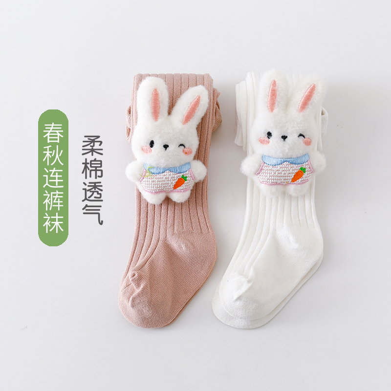 婴儿连裤袜春秋薄款女童打底裤宝宝打底裤卡通袜子纯棉白色连体袜