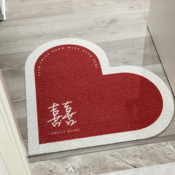 结婚爱心地垫入户门垫喜庆家用心形地毯卧室客厅婚房脚垫卧室圣诞
