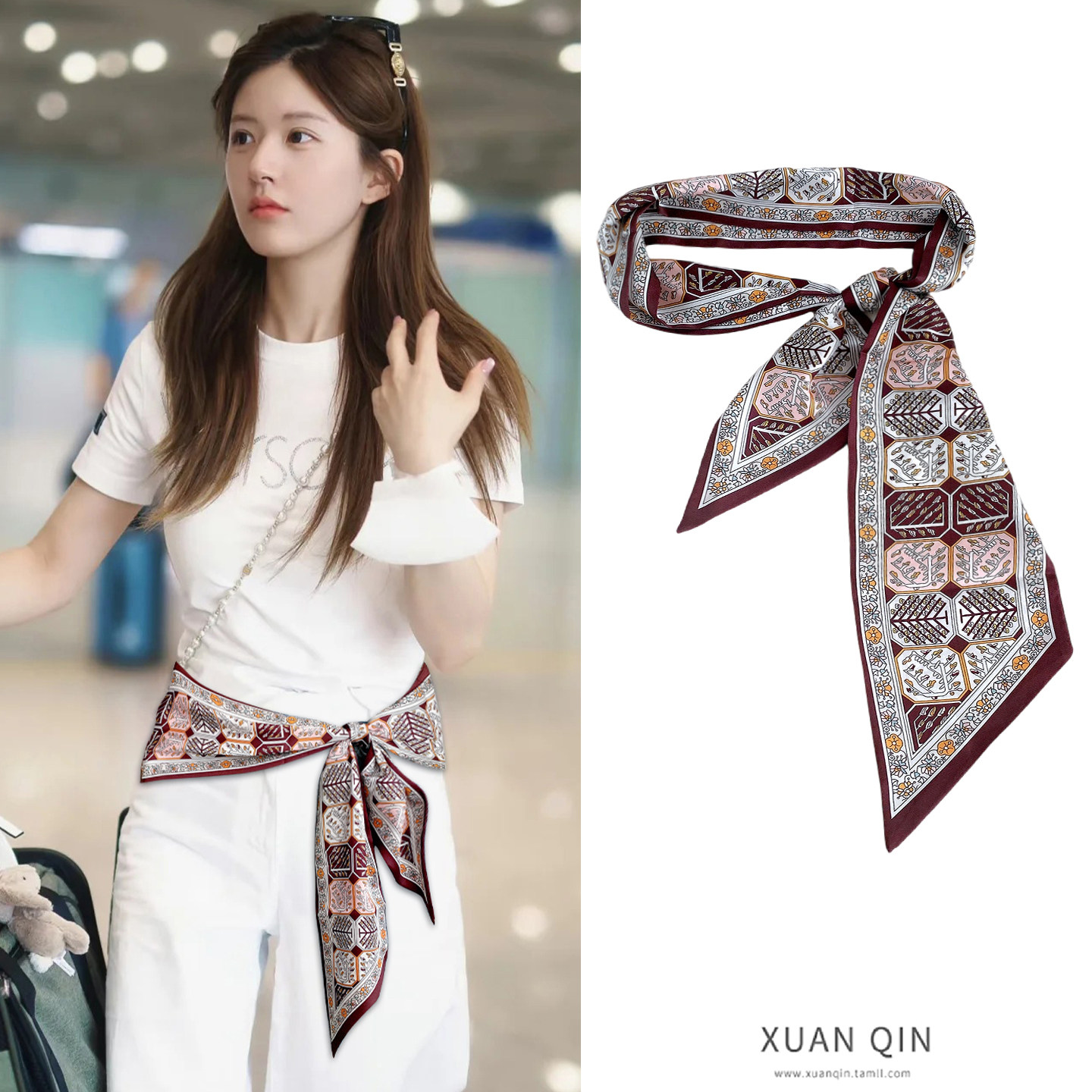 方格麦穗腰带丝巾女裙子绑带腰链牛仔裤装饰腰绳洋气韩版复古飘带