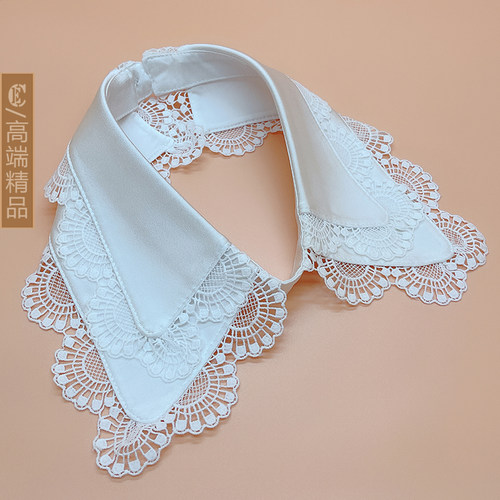 CE缎面花边翻领假领子女百搭