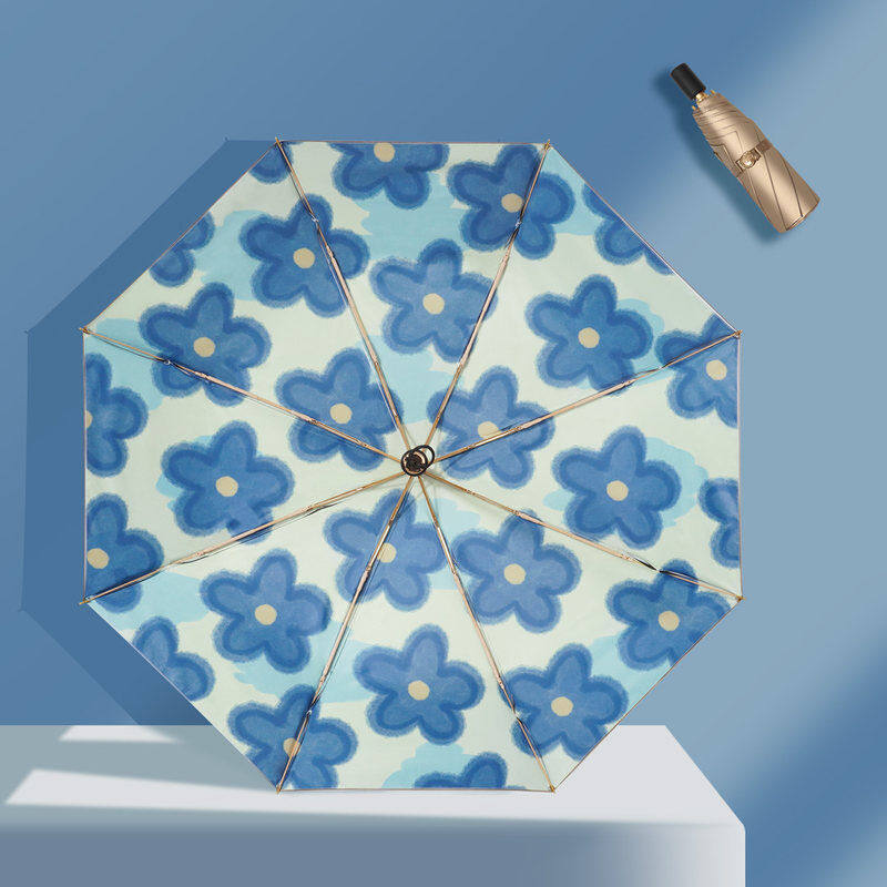 沃之沃遮阳伞女夏复古太阳伞双层防晒伞晴雨两用雨伞法式便携水墨