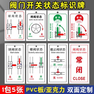 消防喷淋管道阀门开关标志牌球阀状态常开常闭pvc标识牌闸阀状态牌蝶阀截止阀开启关闭牌亚克力牌提示牌定做