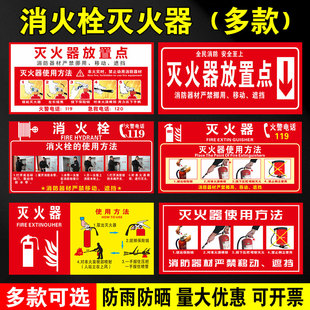 灭火器消火栓使用方法标识牌消防栓说明贴纸提示牌消防器材放置点标识贴安全检查警示标志标牌火警电话指示牌