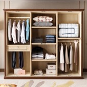 中式 实木衣柜卧室对开门大衣橱经济型橡木简约储物柜多功能收纳柜