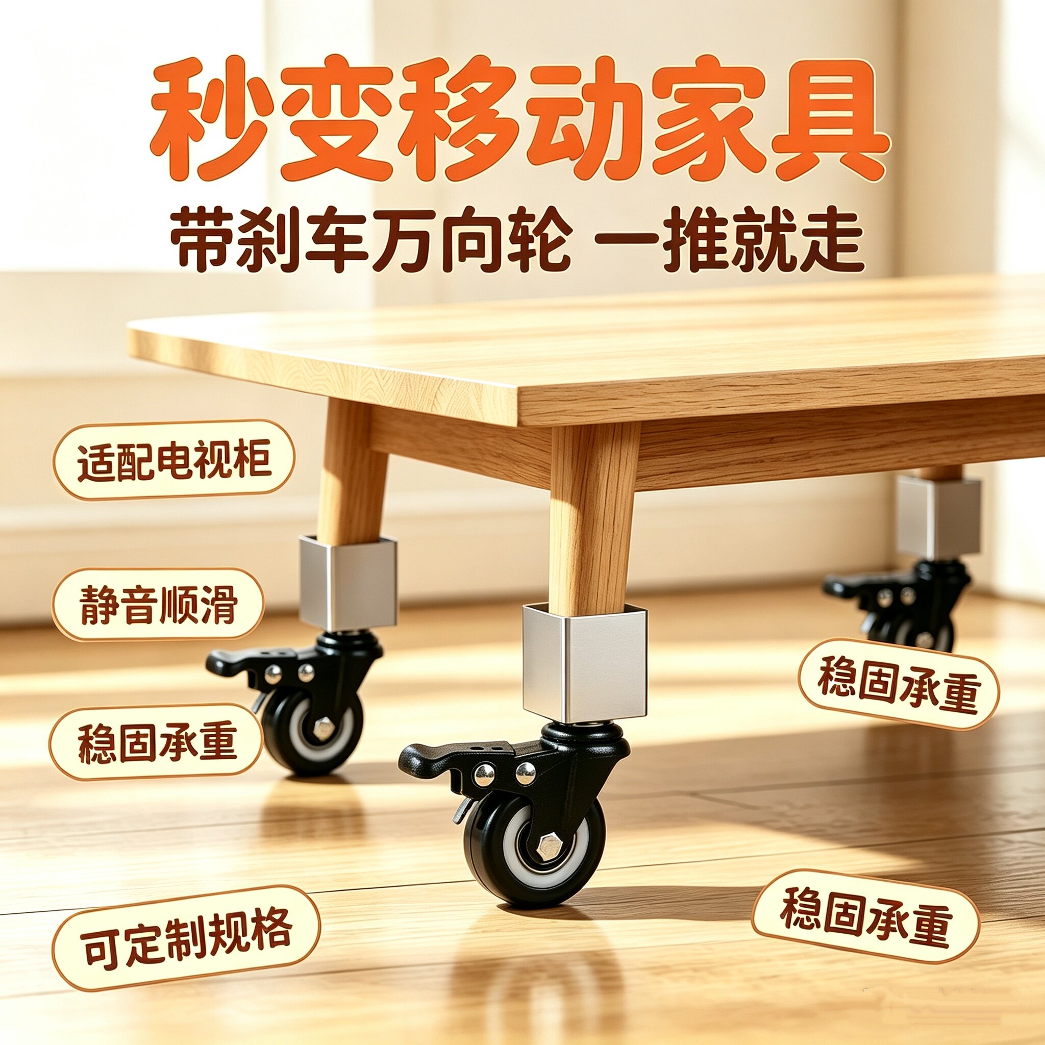 可定制方型管桌子静音万向滚轮子