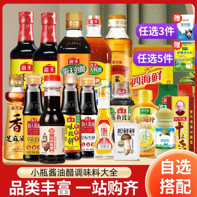 海天小瓶宿舍调料组合酱油醋厨房全套味精鸡精料酒大全炒菜调味品