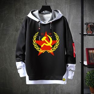苏联社会飘带连帽卫衣苏维埃共产CCCP主义衣服假两件男女春秋季