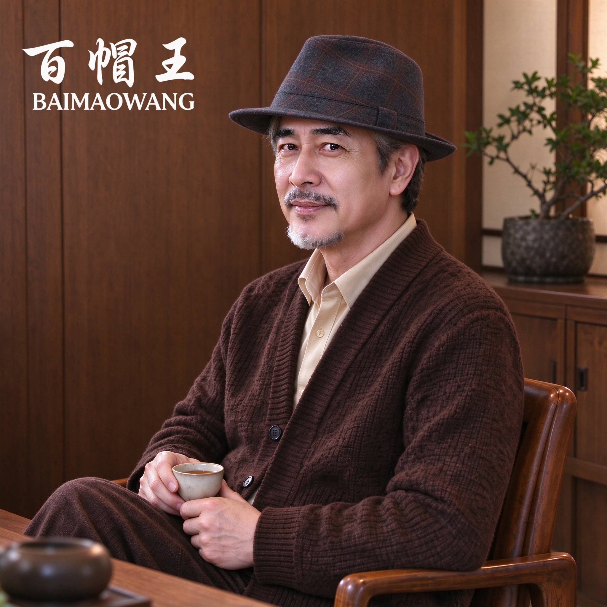 百帽王秋冬羊毛呢礼帽男中老年爸爸帽爵士帽英伦风绅士格子短帽檐