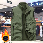 哥伦秋冬双面穿马甲加绒加厚防水背心立领抓绒坎肩外套摄影多口袋