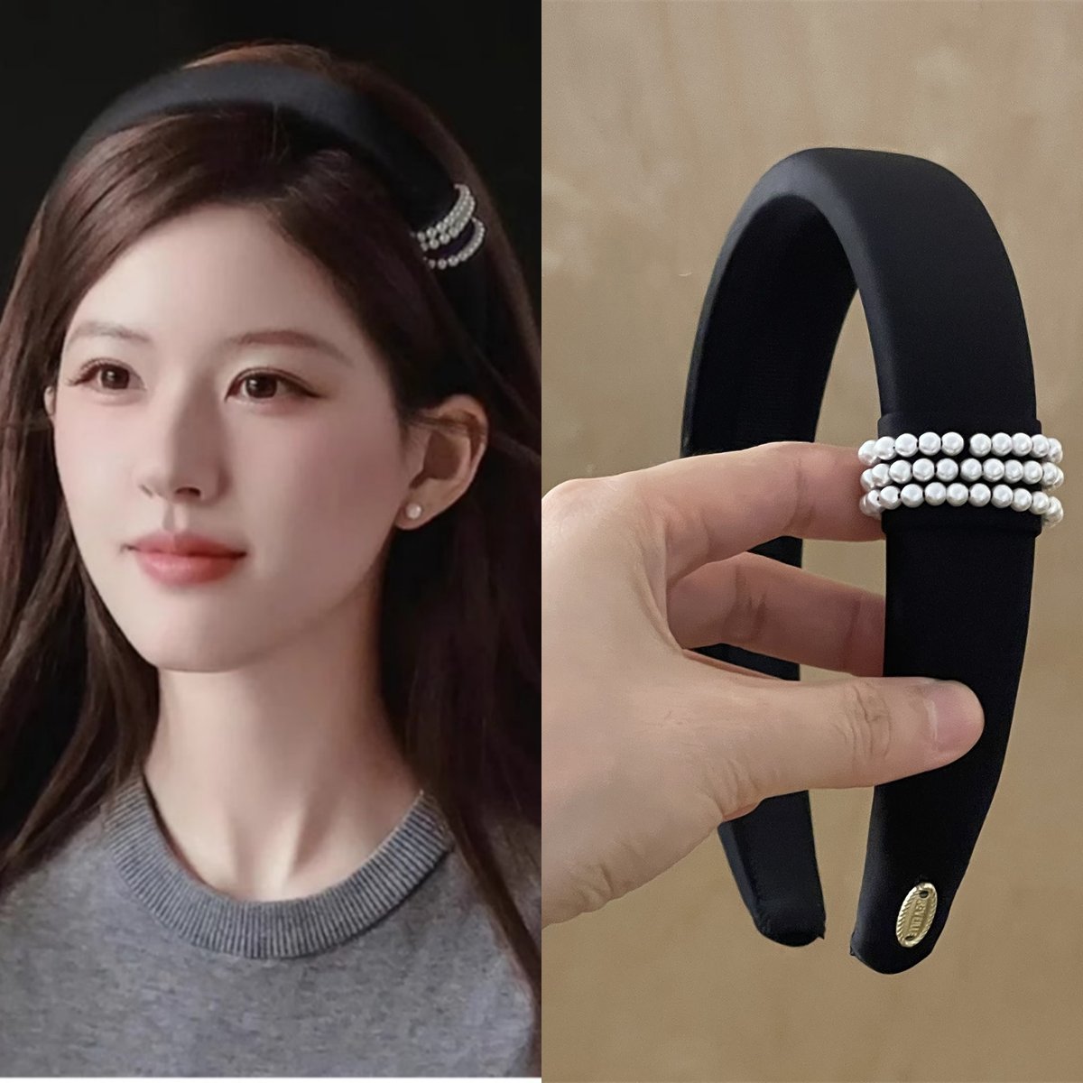 日本品质手作 精致赵露思同款黑色珍珠发箍女高级感轻奢头箍高颅