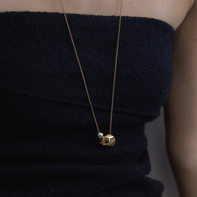 日本品质ins小众设计金银撞色小珠子项链女铜镀18k金冷淡风简约休