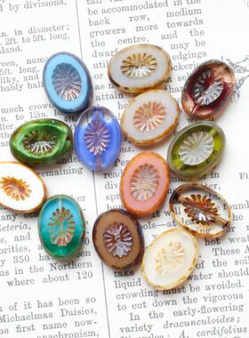 进口捷克珠琉璃珠14x11mm猕猴桃烟花椭圆牌耳饰项链手串DIY串珠