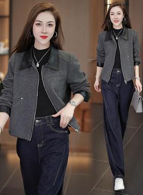 MONLOUVE时尚短外套女2025秋冬新款时髦洋气小个子短款加厚呢子大