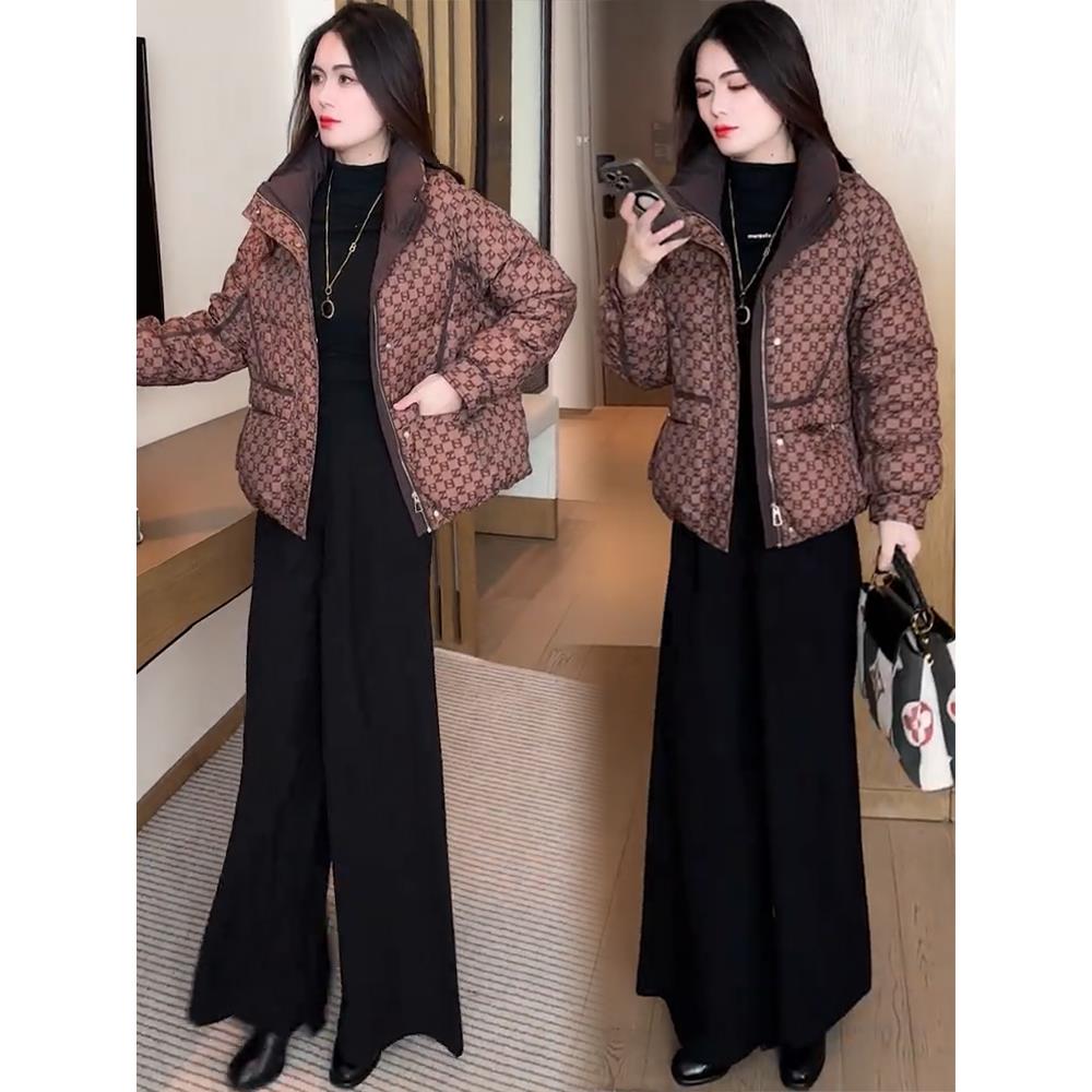 MONLOUVE时尚格子服女2025冬季新款洋气宽松显瘦保暖短款面包服外