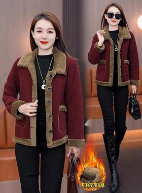 MONLOUVE加绒加厚外套女秋冬款2025新款冬季女士皮毛一体保暖呢子