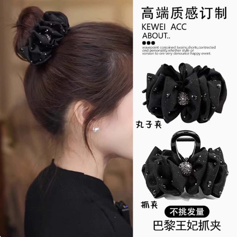 路易斯巴黎王妃花朵抓夹女高级感黑色发夹优雅气质丸子头发卡头饰