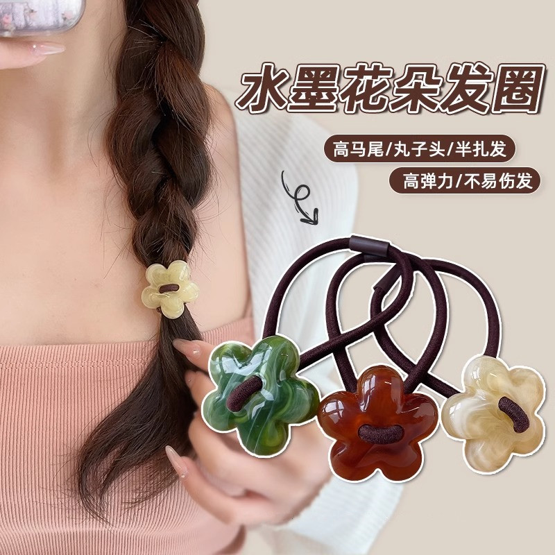 花朵头圈高级感韩系发绳高弹力耐用头绳皮筋女扎头高马尾辫子头饰