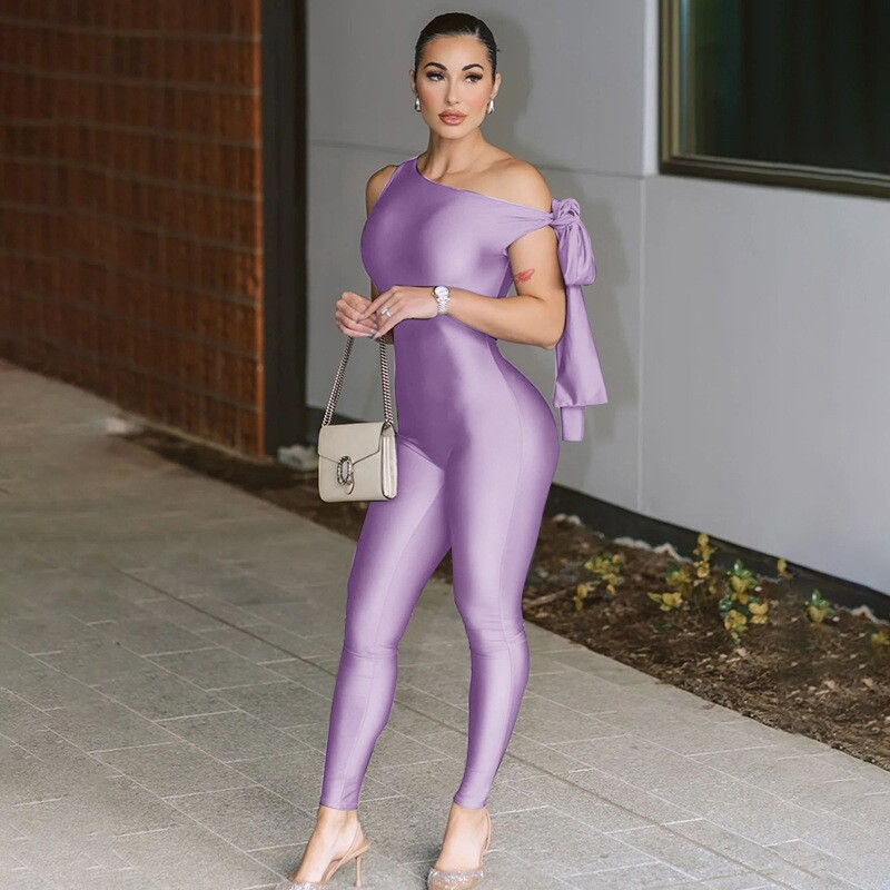 Sexy Twisted Asymmetric Tight jumpsuit性感扭结不对称连体裤女