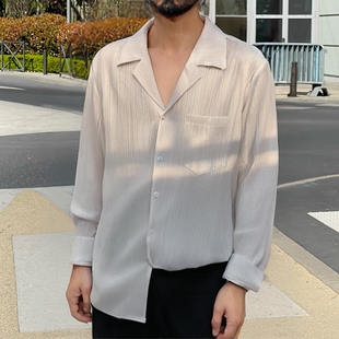 秋季美式肌理垂感古巴领衬衫男士休闲大码长袖衬衣潮Men's Shirts