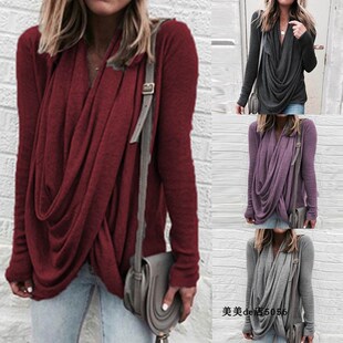 long irregular shirt T恤 women coat休闲女不规则长袖 Loose