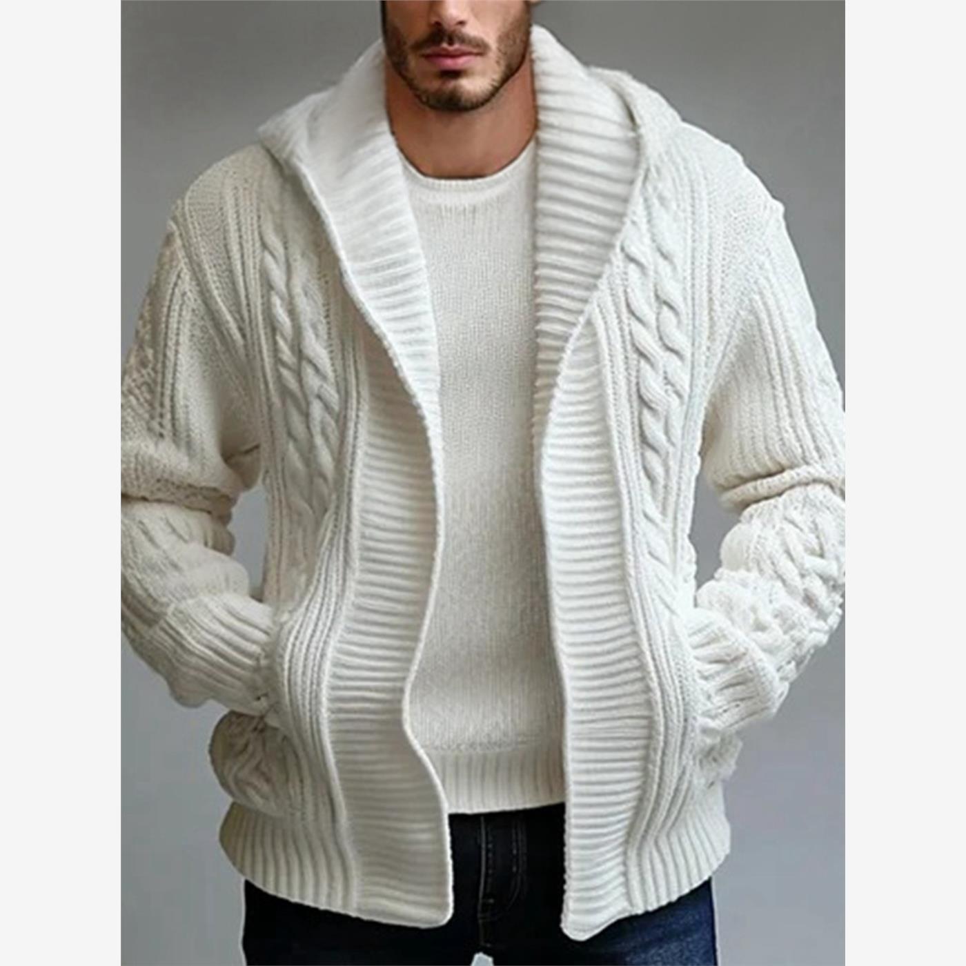 采购产品2025秋冬欧美男士麻花开衫羊毛夹克休闲连帽毛衣时髦男士