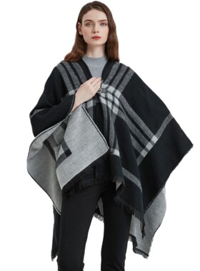 shawl black and white plaid leather buckle split shawl