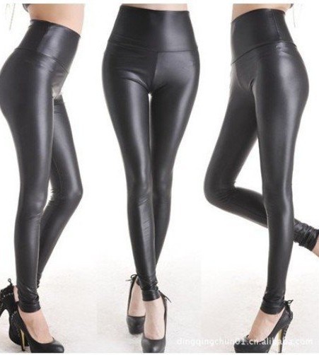 women PU leather pants elastic trousers 大码长裤女皮裤打底裤