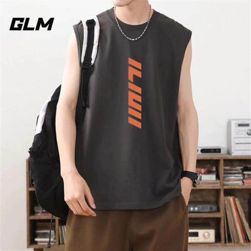 GLM纯棉健身背心男潮牌透气清凉无袖t恤宽松潮流坎肩款-竖ILIUII