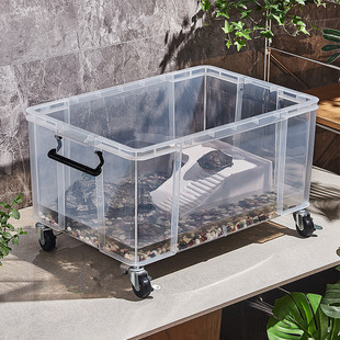 乌龟箱鳄龟饲养箱巴西龟专用缸收纳箱造景透明有盖带排水生态鱼缸