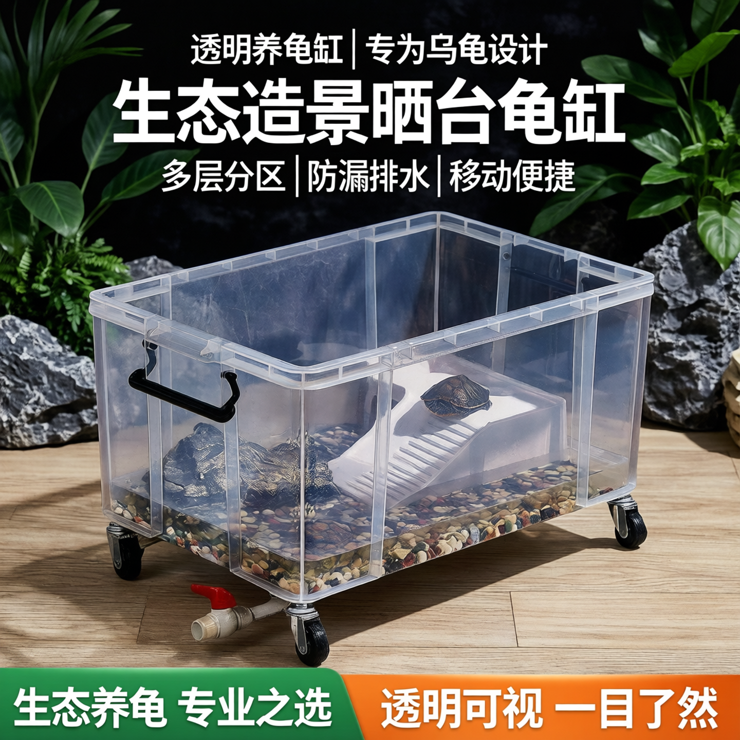 乌龟缸带排水塑料专用养龟缸透明收纳箱生态造景箱晒台鳄龟饲养箱