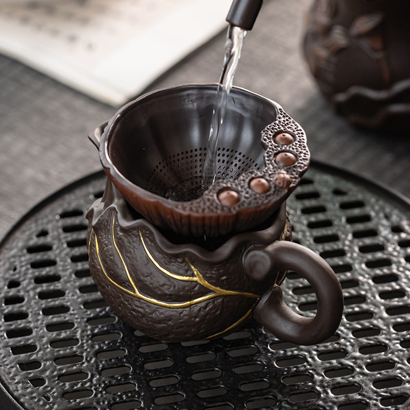 紫陶莲子茶漏紫砂荷花公道杯茶道过滤网茶具配件茶水分离器泡茶器