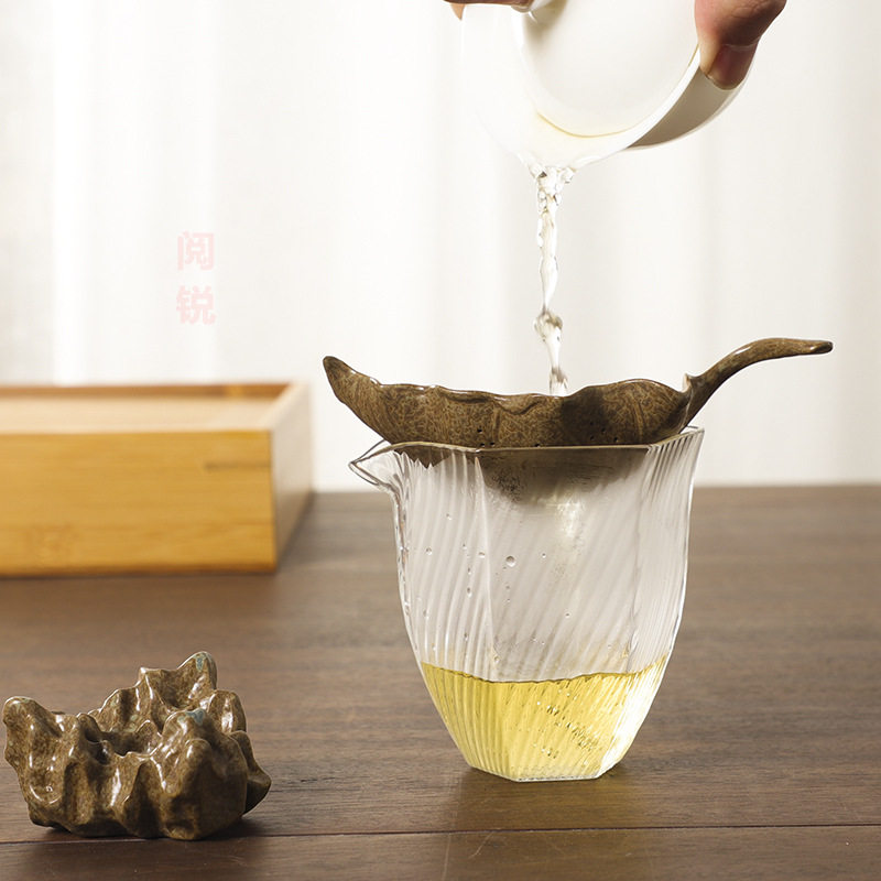 创意仿真枯叶复古枯山石底座荷叶高档茶漏茶水过滤网家居茶道配件