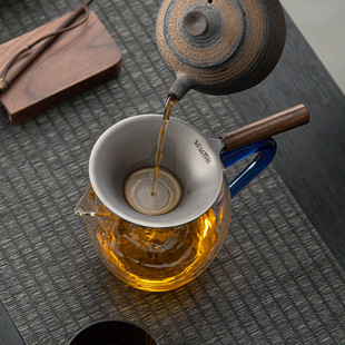 纯钛茶滤茶漏细密滤孔一体过滤网黑檀木柄高端钛金属滤茶器茶叶隔