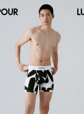 璞履 男士黑标长绒棉罗纹中腰涂鸦印花长平角内裤POUR LUI UDW136