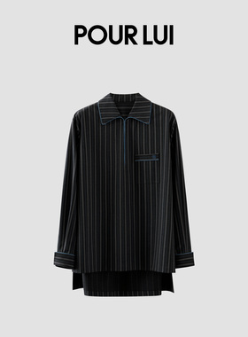璞履 深灰色正装条纹V领长袖套头上衣 外穿家居风 POUR LUI