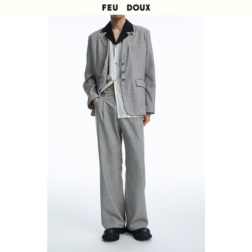 FEU DOUX 复古格纹套装直筒裤
