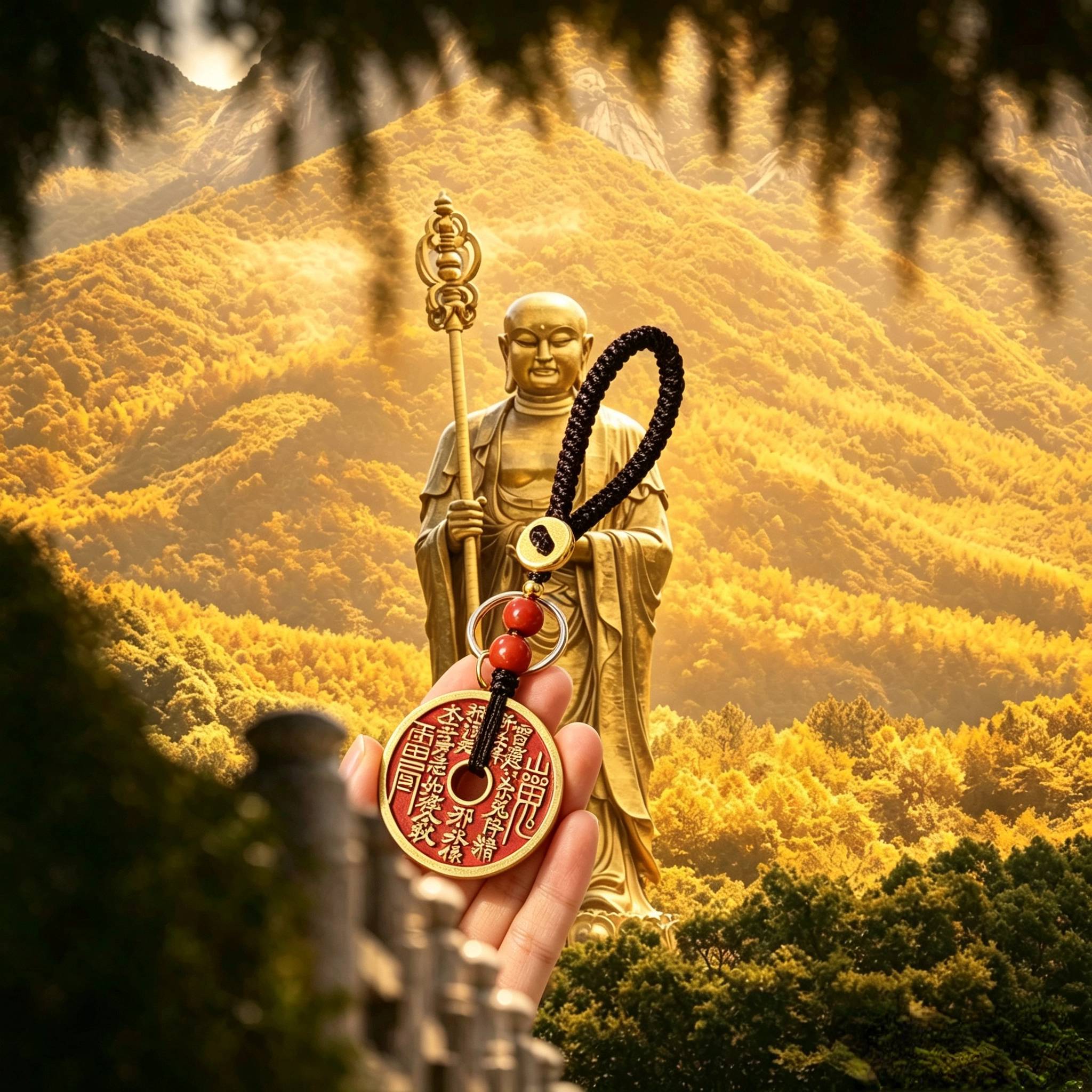九华山香香朱砂吊坠+纯黄铜手工