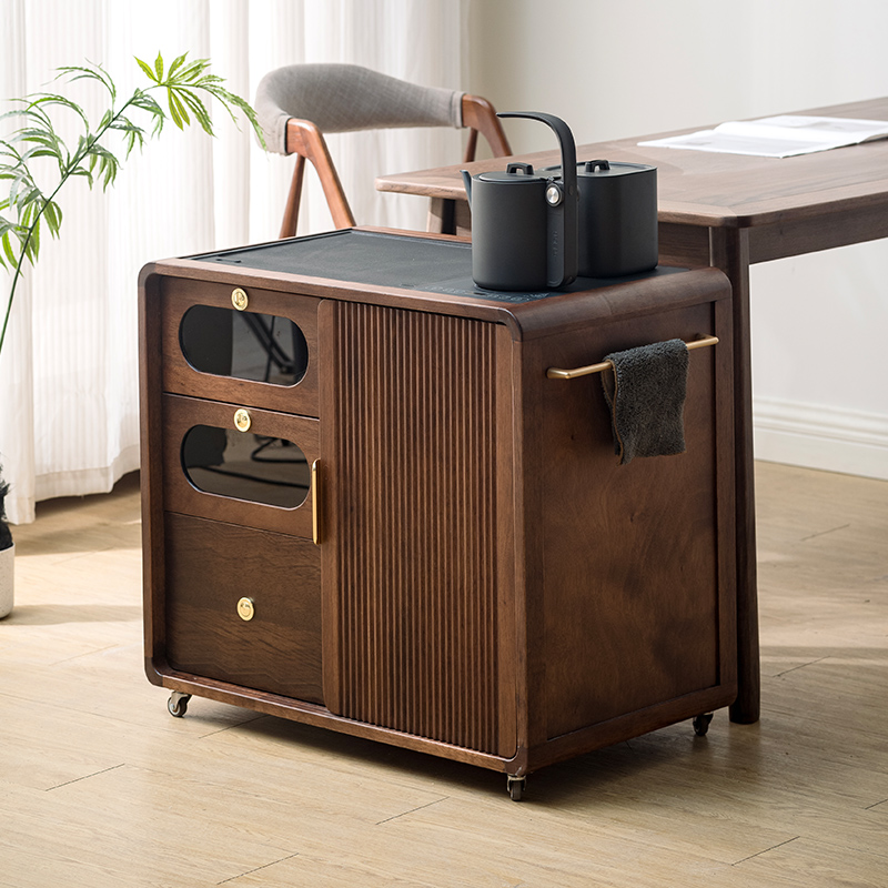 胡桃木茶水柜家用移动茶台小户型客厅阳台茶桌边几水吧台烧水一体