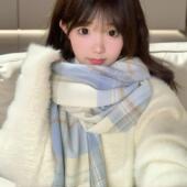 奶呼呼米白色氛围感格子围巾2025新款 韩系百搭学生保暖围脖 女冬季