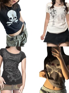 women girls crop top t shirt top 23 gothic print streetwear